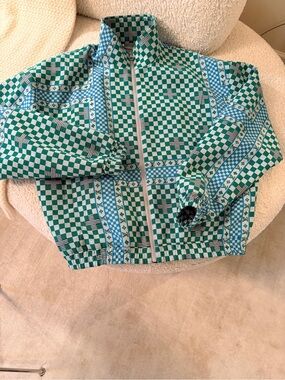 Louis Vuitton Green and White Damier Zipper Detail